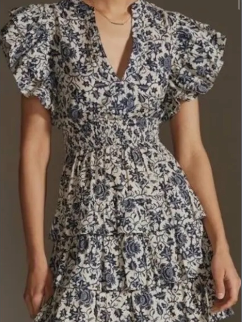 Anthropologie Love the Label Tiered blue floral dress